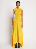 Front full length image of model wearing Viscose Jersey Sleeveless Cinched Dress in YELLOW