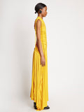 Side full length image of model wearing Viscose Jersey Sleeveless Cinched Dress in YELLOW
