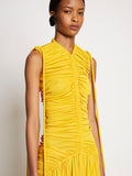 Detail image of model wearing Viscose Jersey Sleeveless Cinched Dress in YELLOW