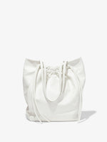 Front image of Drawstring Tote in OPTIC WHITE with straps down