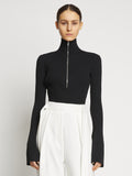 Proenza Schouler front cropped image of model wearing Viscose Rib Zip Sweater in black