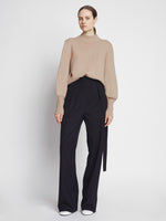 Front image of model wearing Eco Cashmere Balloon Sleeve Sweater in OATMEAL