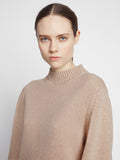 Detail image of model wearing Eco Cashmere Balloon Sleeve Sweater in OATMEAL