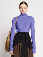 Front cropped image of model wearing Faceted Sequin Top in LILAC
