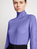 Detail image of model wearing Faceted Sequin Top in LILAC