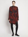 Front full length image of model wearing Leopard Crepe De Chine Shirt Dress in RED MULTI