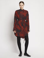 Front full length image of model wearing Leopard Crepe De Chine Shirt Dress in RED MULTI
