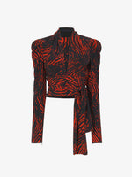 Still Life image of Painted Spiral Crepe De Chine V-Neck Top in RED MULTI
