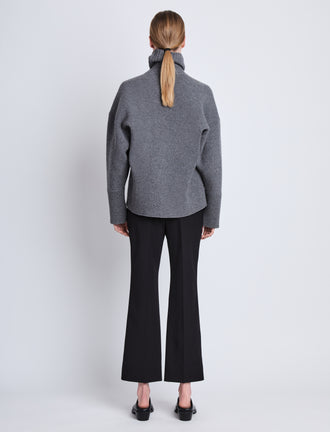 Back image of model wearing Doubleface Eco Cashmere Oversized Turtleneck Sweater in GREY MELANGE