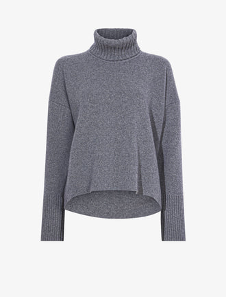 Flat image of Doubleface Eco Cashmere Oversized Turtleneck Sweater in GREY MELANGE