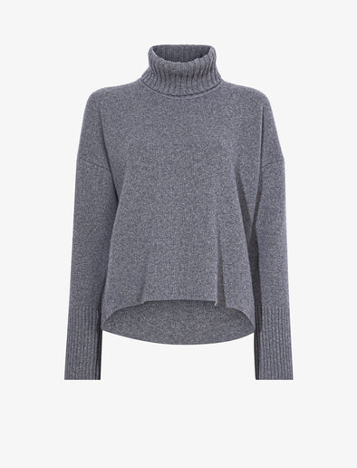 Flat image of Doubleface Eco Cashmere Oversized Turtleneck Sweater in GREY MELANGE