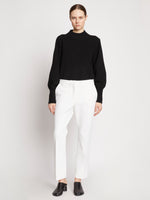 Front full length image of model wearing Bi-Stretch Crepe Pants in OFF WHITE