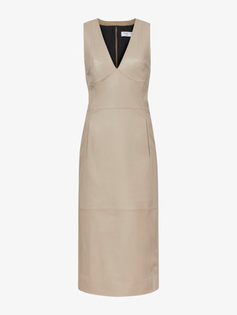 Still Life image of Leather V-Neck Dress in TAUPE