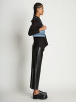 Image of model wearing Small Accordion Flap Bag in DOVE GREY