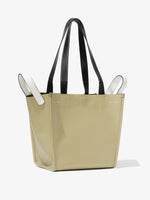 Side image of Large Mercer Leather Tote in STONE