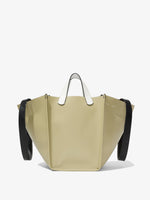 Front image of Larger Mercer Tote in STONE with strap down
