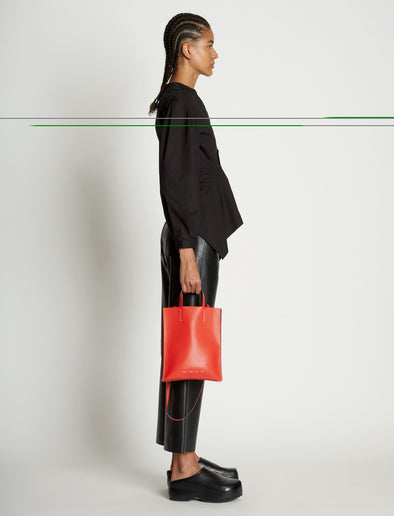 Image of model wearing Small Twin Tote in VERMILLION