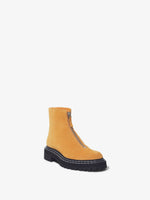 Front 3/4 image of Lug Sole Zip Boots in Light/Pastel Brown