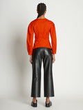 Back full length image of model wearing V-Neck Poplin Top in CHERRY