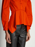 Detail image of model wearing V-Neck Poplin Top in CHERRY