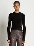 Front cropped image of model wearing Cropped Turtleneck Chenille Sweater in BLACK