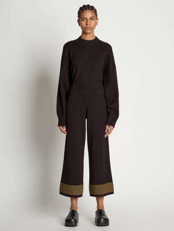 Front full length image of model wearing Cashmere Blend Sweatpants in BLACK/DARK SAND