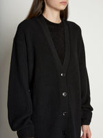 Detail image of model wearing Cashfeel Cardigan in BLACK