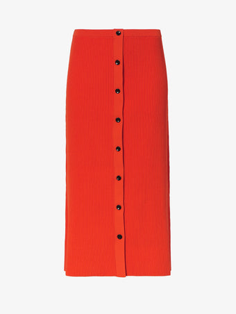 Still Life image of Rib Knit Button Front Skirt in VERMILLION