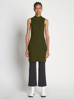 Front full length image of model wearing Sleeveless Cashfeel Mini Dress in FATIGUE