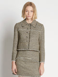 Front cropped image of model wearing Cropped Tweed Jacket in YELLOW MULTI