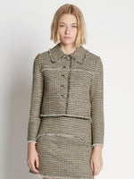 Front cropped image of model wearing Cropped Tweed Jacket in YELLOW MULTI