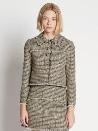 Front cropped image of model wearing Cropped Tweed Jacket in YELLOW MULTI