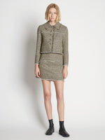 Front full length image of model wearing Cropped Tweed Jacket in YELLOW MULTI