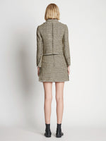 Back full length image of model wearing Cropped Tweed Jacket in YELLOW MULTI
