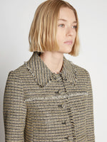 Detail image of model wearing Cropped Tweed Jacket in YELLOW MULTI