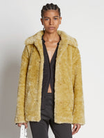 Front cropped image of model wearing Faux Rabbit Peacoat in SAND