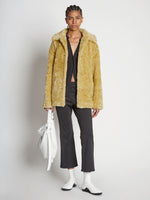 Front full length image of model wearing Faux Rabbit Peacoat in SAND