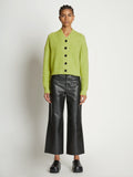 Front full length image of model wearing Fluffy Knit Cardigan in AVOCADO/HONEYDEW