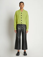 Front full length image of model wearing Fluffy Knit Cardigan in AVOCADO/HONEYDEW