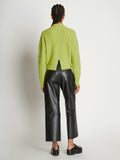 Back full length image of model wearing Fluffy Knit Cardigan in AVOCADO/HONEYDEW