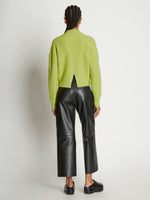 Back full length image of model wearing Fluffy Knit Cardigan in AVOCADO/HONEYDEW