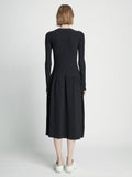 Back full length image of model wearing Rib Knit Button Front Dress in BLACK