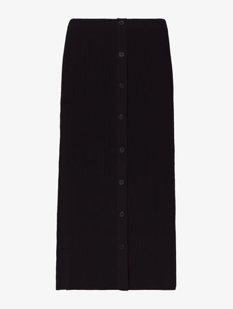 Still Life image of Rib Knit Button Front Skirt in BLACK