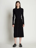 Front full length image of model wearing Rib Knit Button Front Skirt in BLACK
