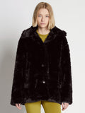 Front cropped image of model wearing Faux Rabbit Peacoat in BLACK