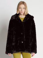 Front cropped image of model wearing Faux Rabbit Peacoat in BLACK