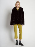 Front full length image of model wearing Faux Rabbit Peacoat in BLACK