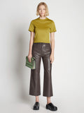 Front full length image of model wearing Leather Culottes in MOCHA
