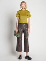 Front full length image of model wearing Leather Culottes in MOCHA