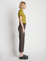Side full length image of model wearing Leather Culottes in MOCHA
